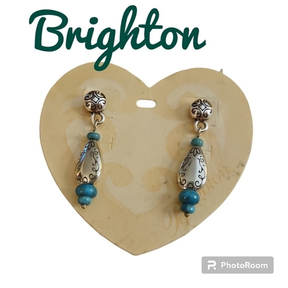 VTG BRIGHTON Hopi Dreams Silver Plated Turquoise Scroll Teardrop Dangle Earrings - Picture 1 of 4